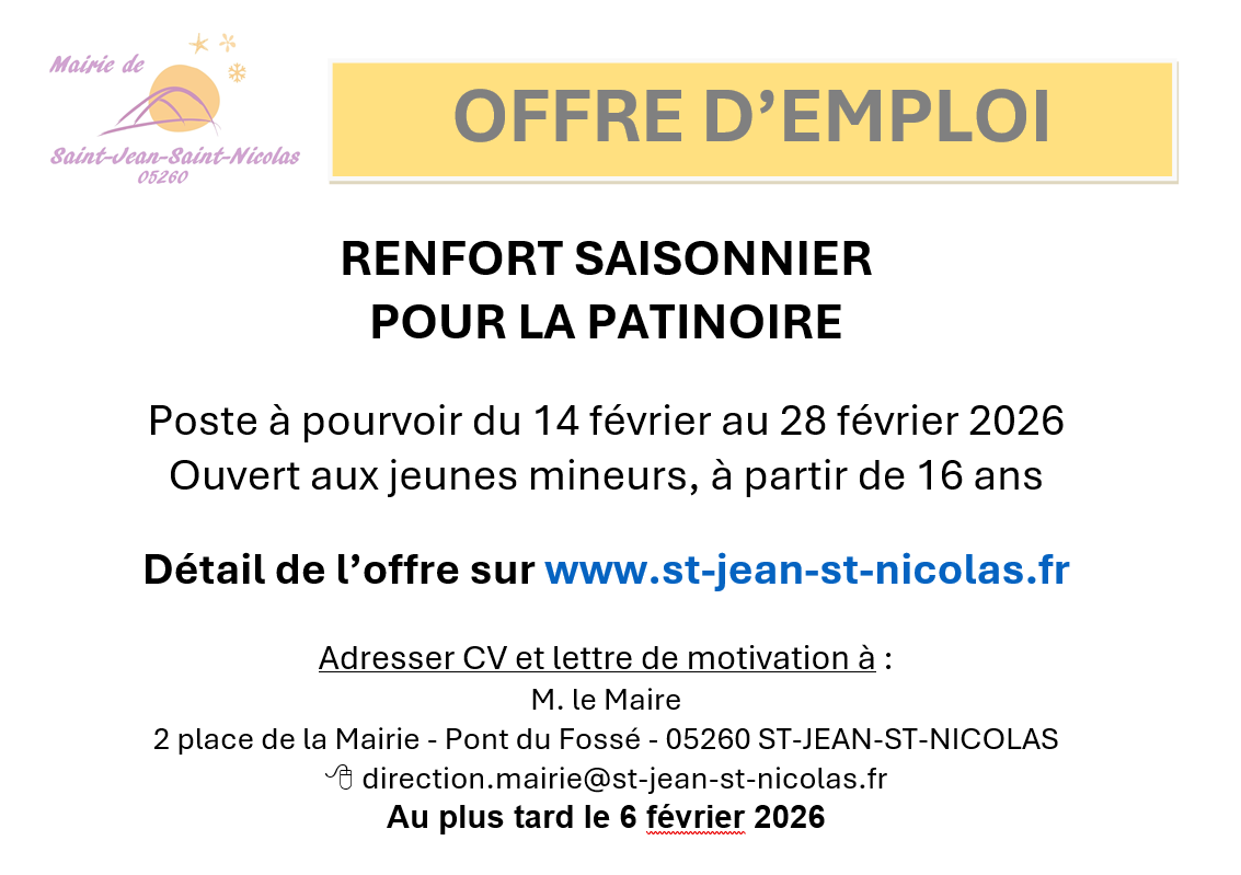 Lire la suite à propos de l’article OFFRE D&rsquo;EMPLOI PATINOIRE