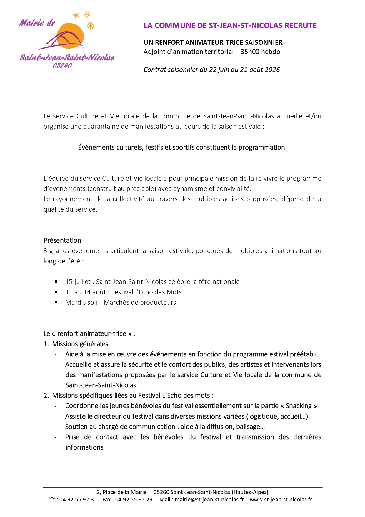 Lire la suite à propos de l’article Recrutement saisonnier