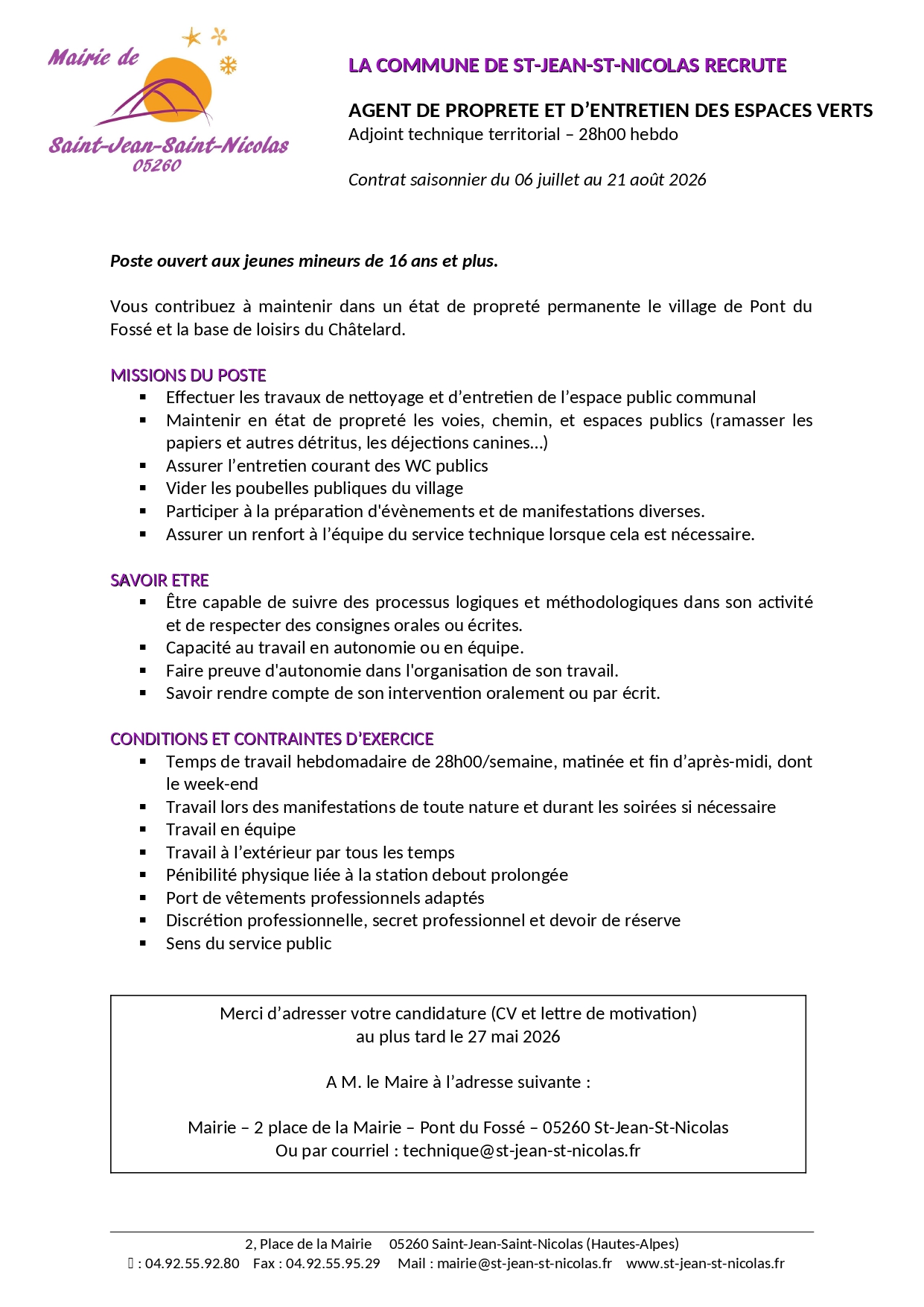 Lire la suite à propos de l’article Recrutement saisonnier